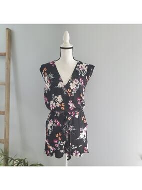LOFT Sleeveless Black Floral Romper XS